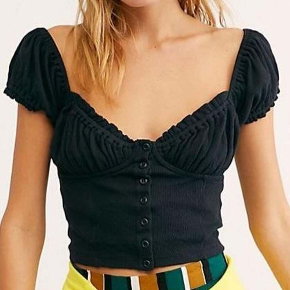 Free People Women's Black and Yellow Blouse